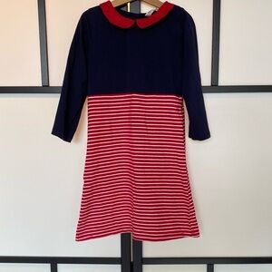 Beebay dress long sleeve stripes red/ blue white. Size 7